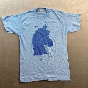 VTG Screen Stars Blue Graphic T-Shirt‎ Horse Maze Men's Small